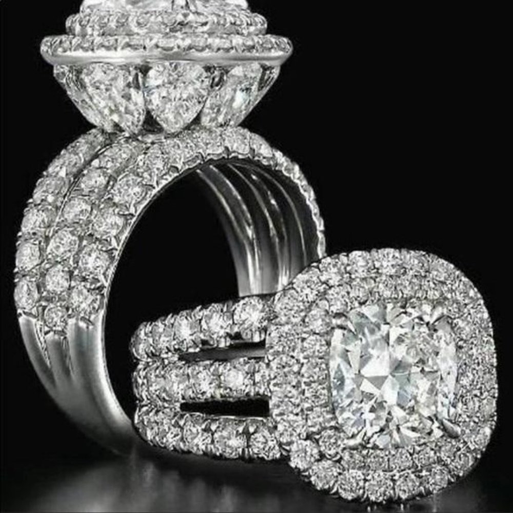 NEW LUXURY 925 STERLING SILVER DIAMOND HALO RING, CUTE RING, SHINY RING. - Picture 3 of 5